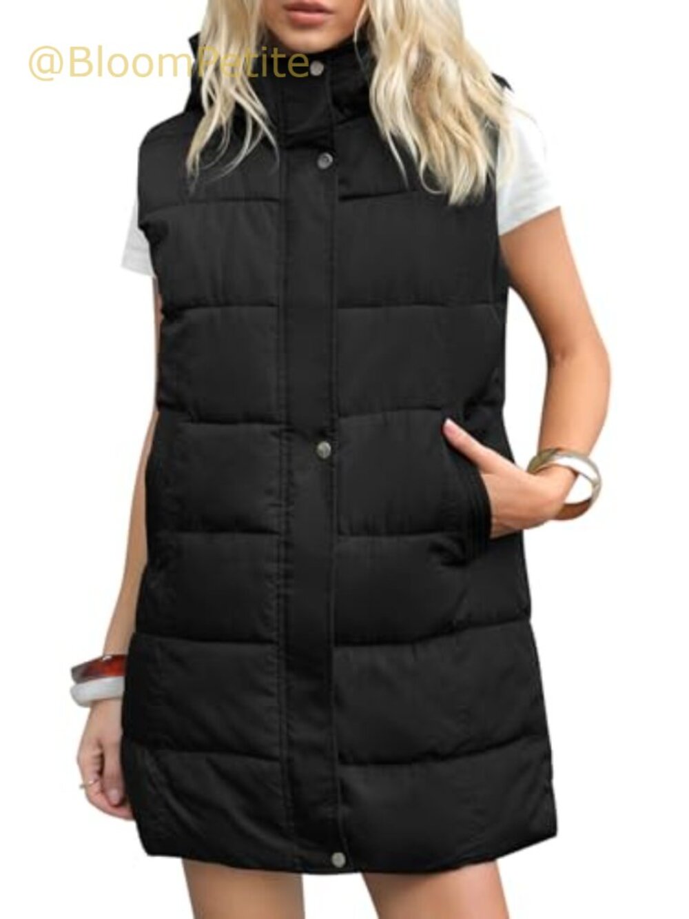 Women's Long Quilted Puffer Vest Hooded Sleeveless Zip Up Winter Gilet